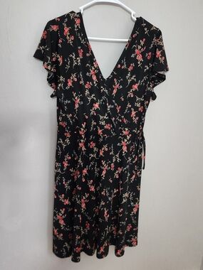Kaileigh Black Midi Wrap Dress Breastfeeding Nursing Friendly Red Floral Print